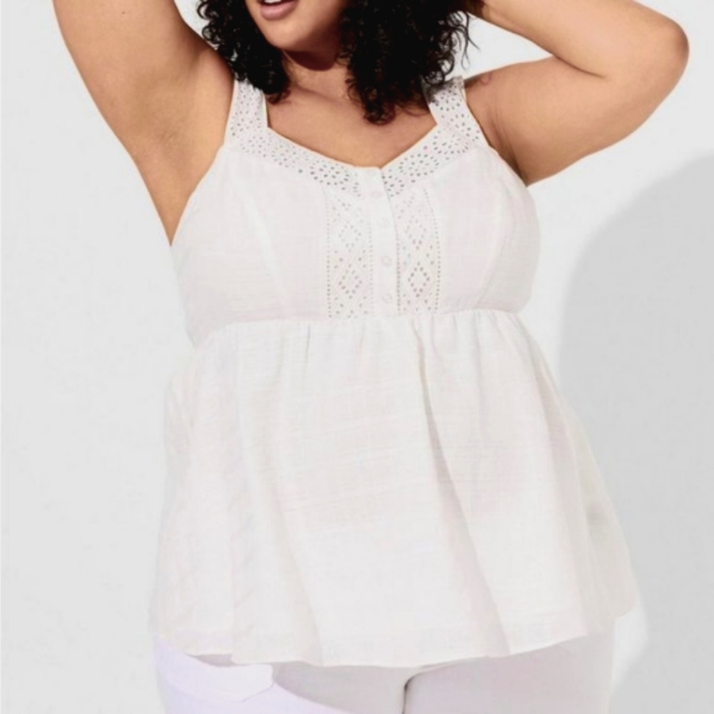 ❤️NWT TORRID BABYDOLL TANK - 100% COTTON - SWEETHEART NECK BUTTON CAMI